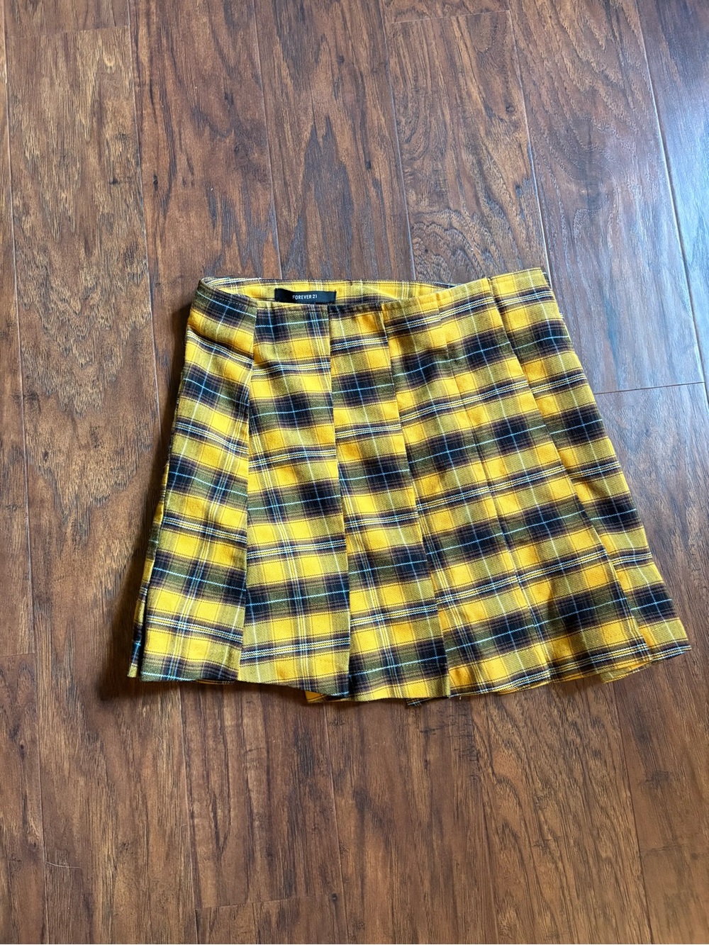 Forever 21 Yellow Plaid Pleated Mini Skirt